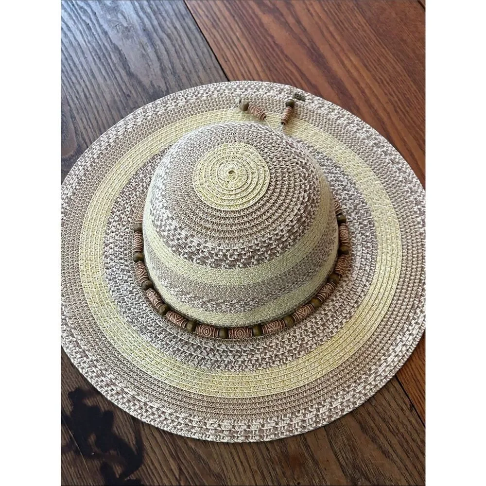 🏝️ Wide Brim Straw Sun Hat 👒 Tiki Beads Packable!